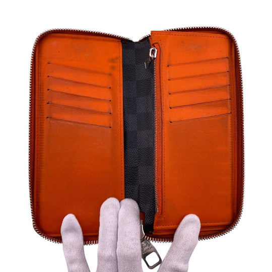 LOUIS VUITTON Long Wallet Purse N63308 leather Orange Zip Around Portofoy Damier Grafitte Yuvasko Women(Unisex) Used Authentic