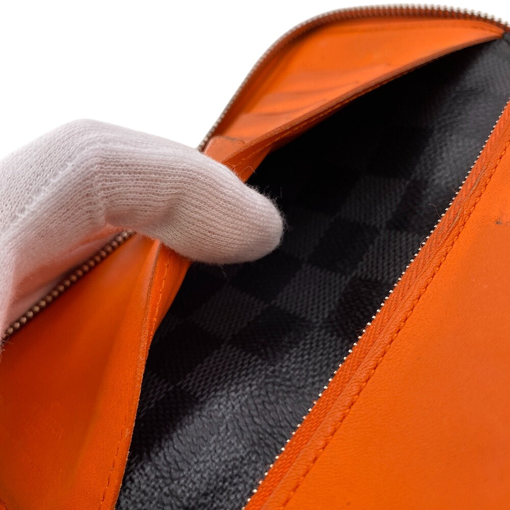 LOUIS VUITTON Long Wallet Purse N63308 leather Orange Zip Around Portofoy Damier Grafitte Yuvasko Women(Unisex) Used Authentic