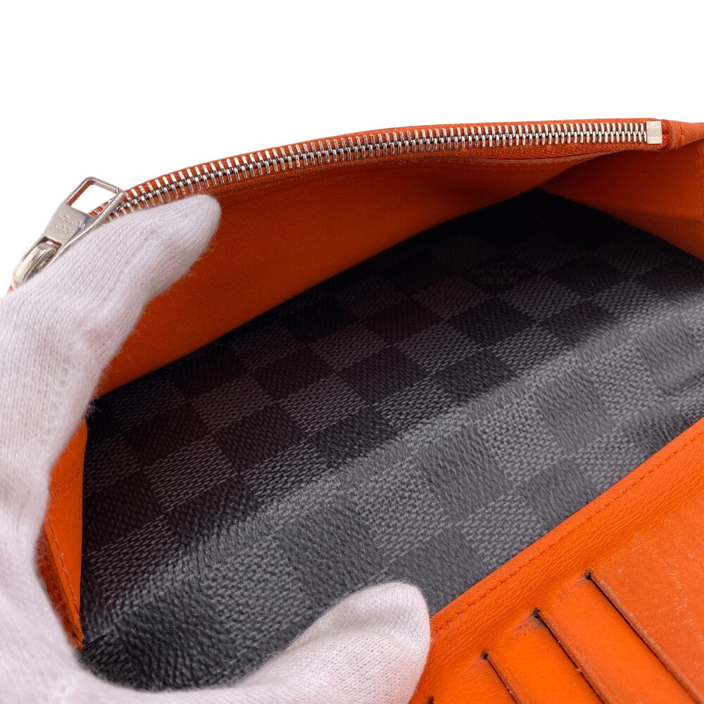 LOUIS VUITTON Long Wallet Purse N63308 leather Orange Zip Around Portofoy Damier Grafitte Yuvasko Women(Unisex) Used Authentic