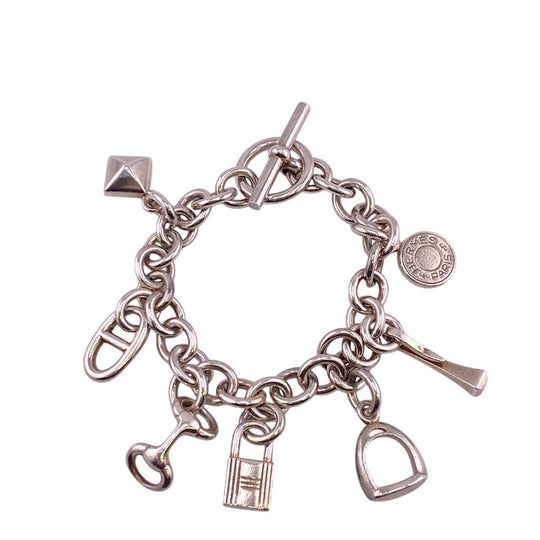 HERMES bracelet Silver925 Silver Serie Cadena Medor Chene Dunkle Horsebit Etrier Crudo Amulet 7