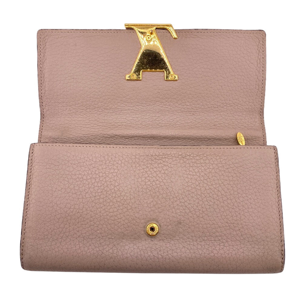LOUIS VUITTON Long Wallet Purse M61249 leather beige Portefeuille Capucines Galle Women Used Authentic