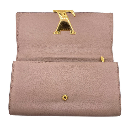 LOUIS VUITTON Long Wallet Purse M61249 leather beige Portefeuille Capucines Galle Women Used Authentic