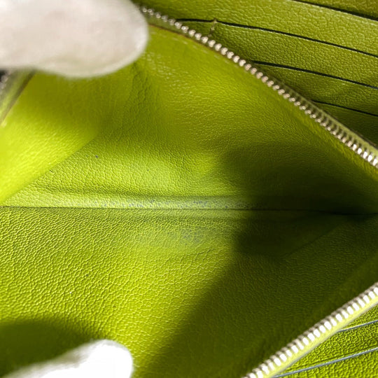 HERMES Long Wallet Purse leather Chevre Anise Green Turn lock Kelly wallet Women Used Authentic