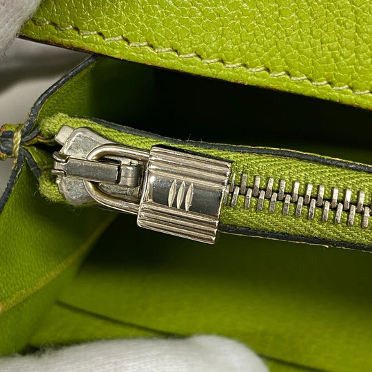 HERMES Long Wallet Purse leather Chevre Anise Green Turn lock Kelly wallet Women Used Authentic