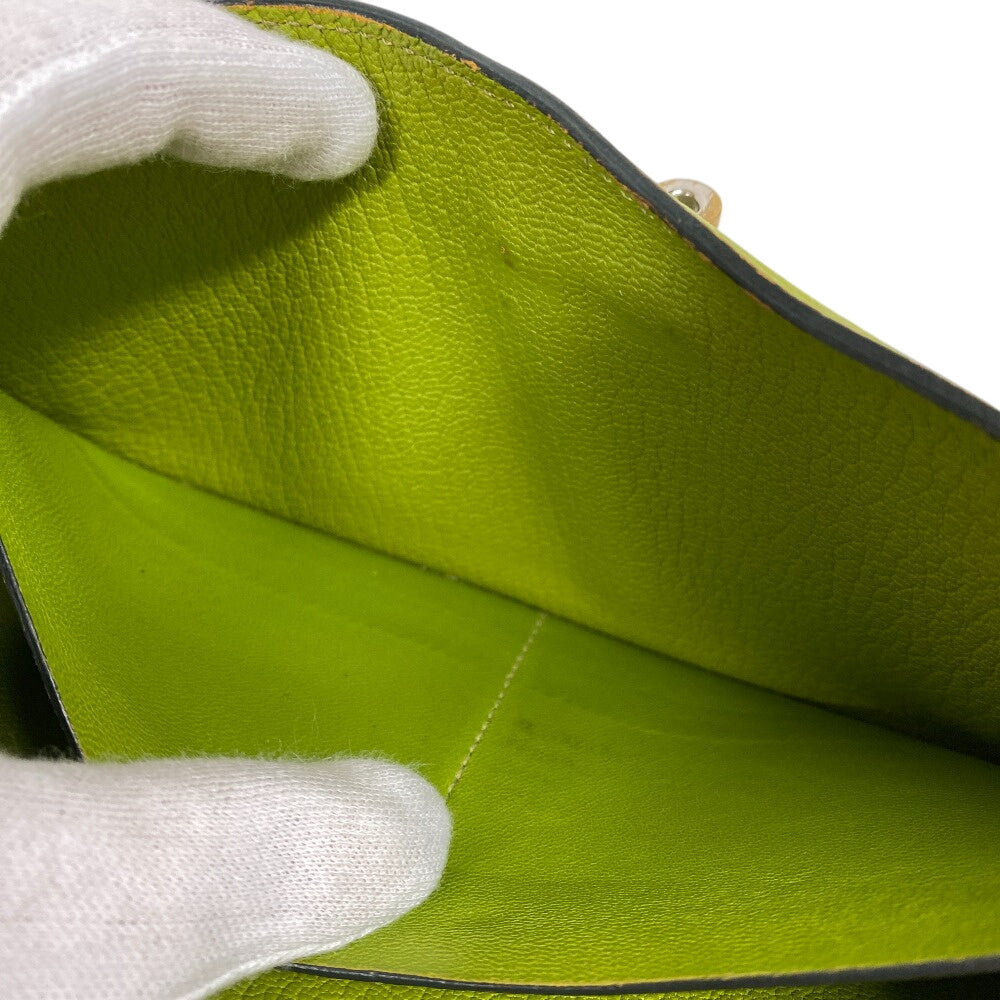 HERMES Long Wallet Purse leather Chevre Anise Green Turn lock Kelly wallet Women Used Authentic
