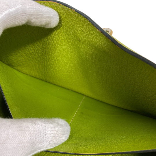 HERMES Long Wallet Purse leather Chevre Anise Green Turn lock Kelly wallet Women Used Authentic