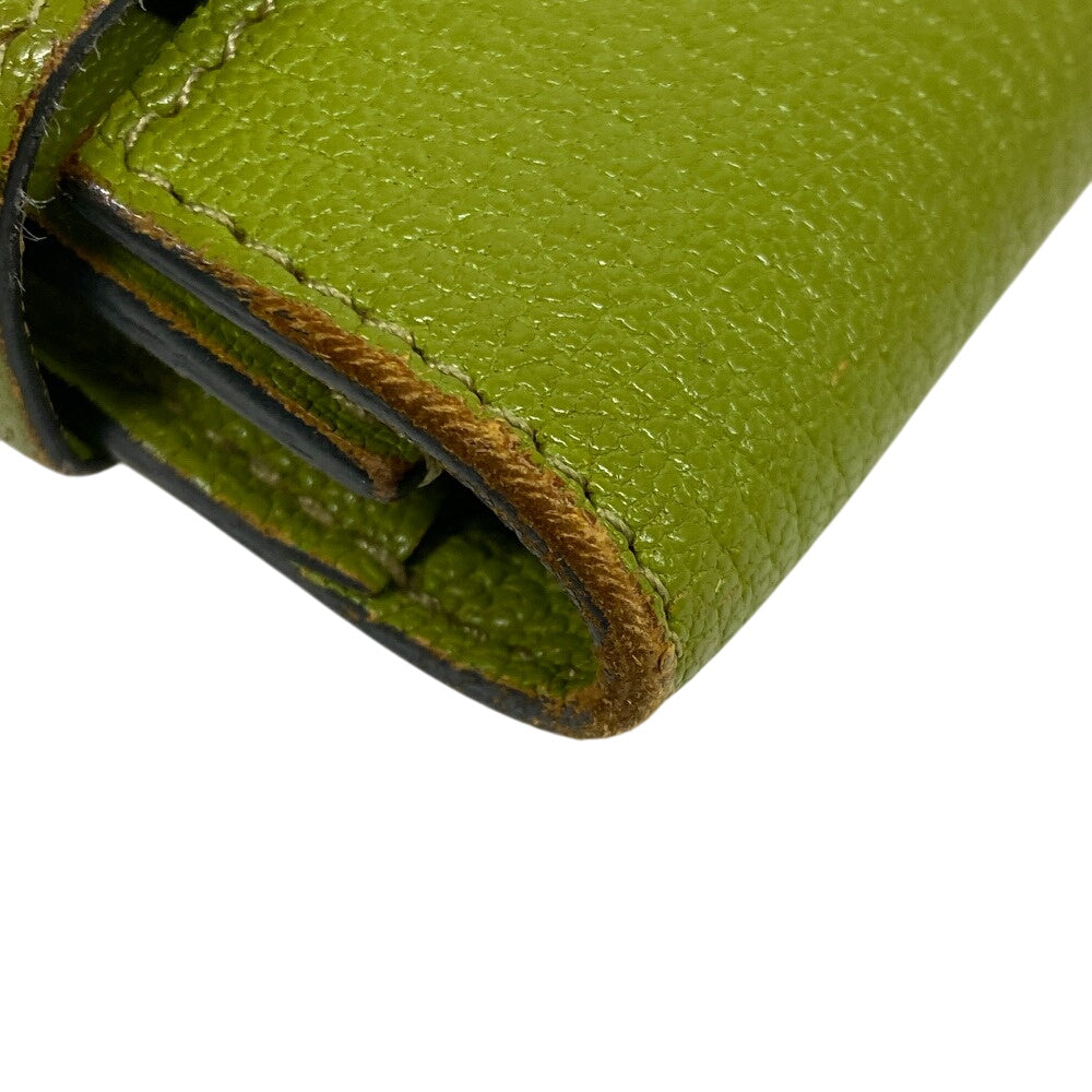 HERMES Long Wallet Purse leather Chevre Anise Green Turn lock Kelly wallet Women Used Authentic