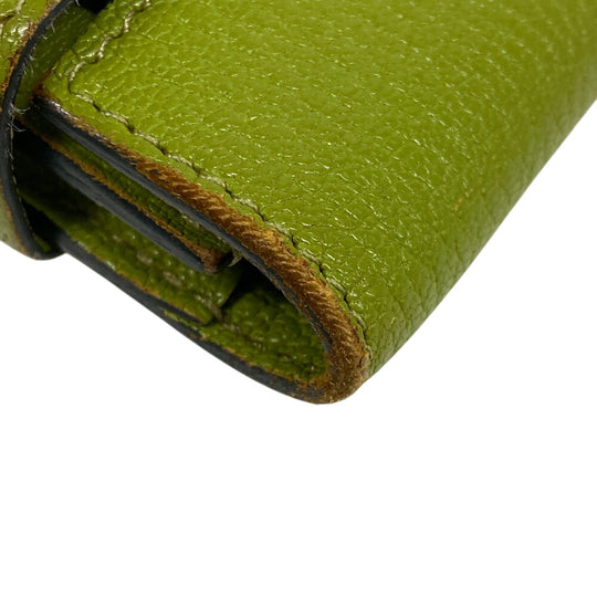 HERMES Long Wallet Purse leather Chevre Anise Green Turn lock Kelly wallet Women Used Authentic