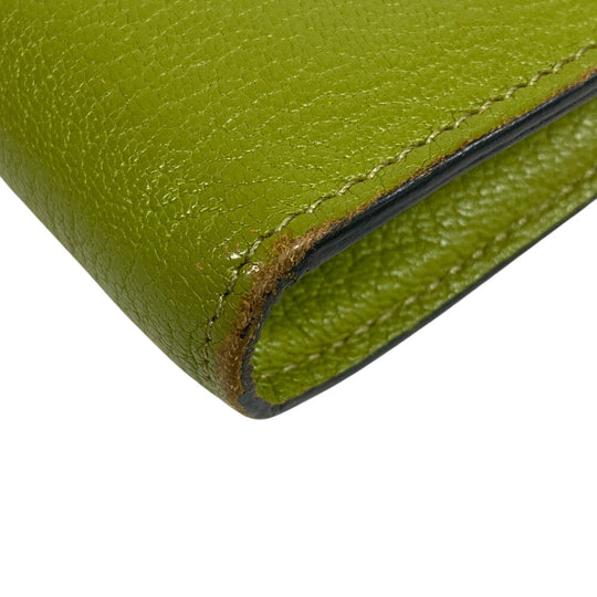HERMES Long Wallet Purse leather Chevre Anise Green Turn lock Kelly wallet Women Used Authentic