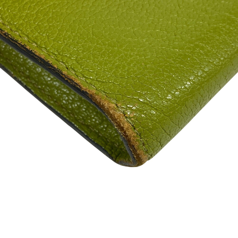 HERMES Long Wallet Purse leather Chevre Anise Green Turn lock Kelly wallet Women Used Authentic