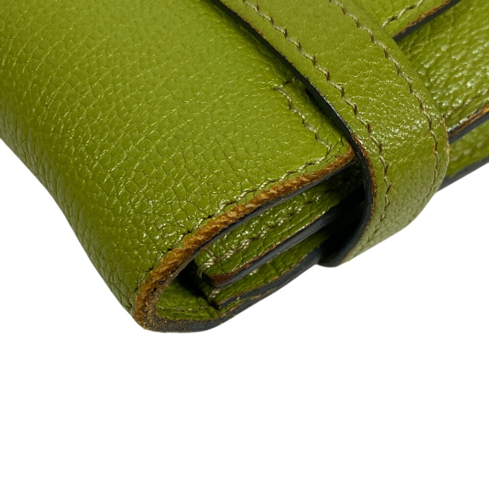 HERMES Long Wallet Purse leather Chevre Anise Green Turn lock Kelly wallet Women Used Authentic