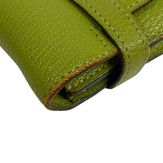 HERMES Long Wallet Purse leather Chevre Anise Green Turn lock Kelly wallet Women Used Authentic