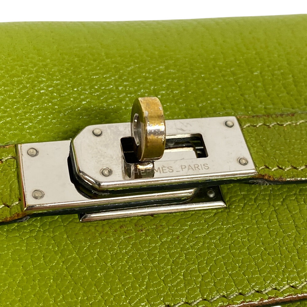 HERMES Long Wallet Purse leather Chevre Anise Green Turn lock Kelly wallet Women Used Authentic