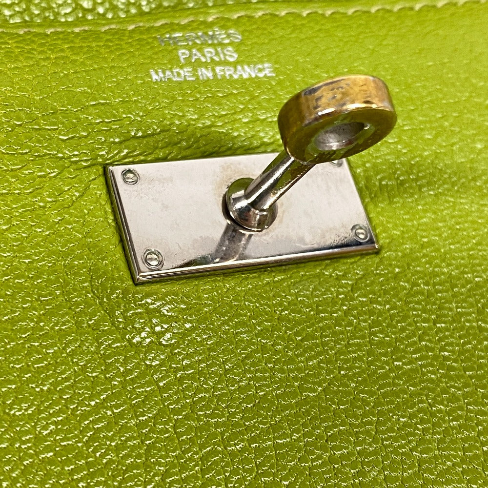 HERMES Long Wallet Purse leather Chevre Anise Green Turn lock Kelly wallet Women Used Authentic