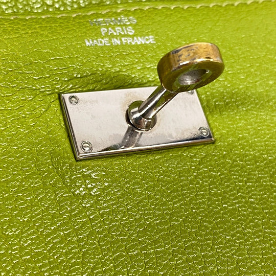 HERMES Long Wallet Purse leather Chevre Anise Green Turn lock Kelly wallet Women Used Authentic