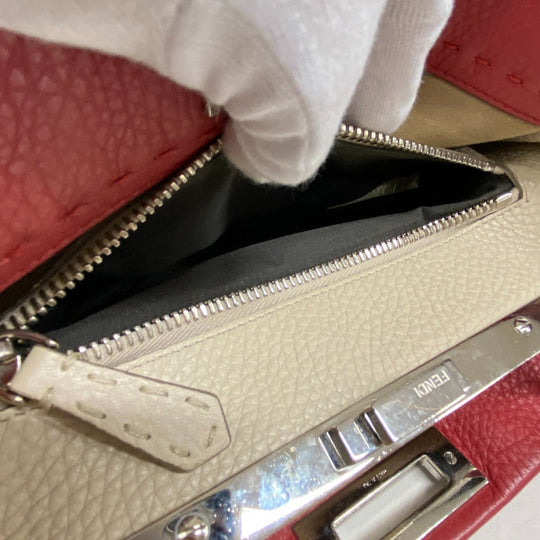 FENDI Handbag 8BN226 leather Red Peekaboo Celeria Women Used Authentic