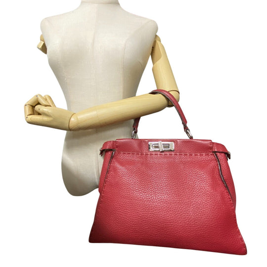 FENDI Handbag 8BN226 leather Red Peekaboo Celeria Women Used Authentic