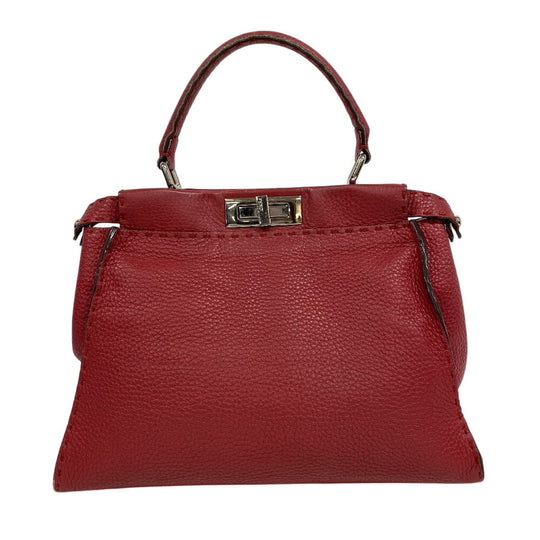 FENDI Handbag 8BN226 leather Red Peekaboo Celeria Women Used Authentic
