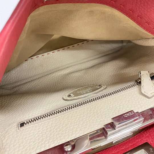 FENDI Handbag 8BN226 leather Red Peekaboo Celeria Women Used Authentic