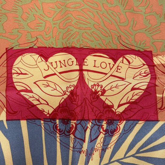 HERMES scarf silk Orange JUNGLE LOVE Carre70 Women Used Authentic