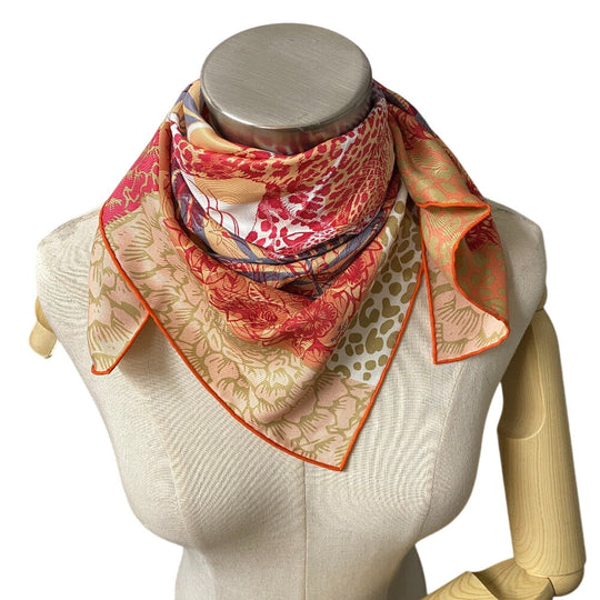 HERMES scarf silk Orange JUNGLE LOVE Carre70 Women Used Authentic