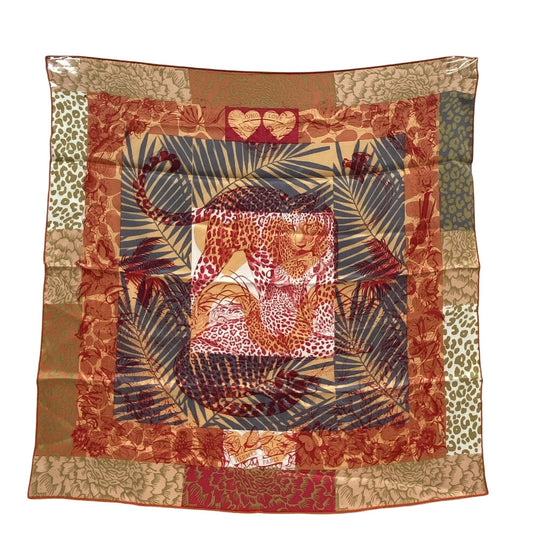 HERMES scarf silk Orange JUNGLE LOVE Carre70 Women Used Authentic