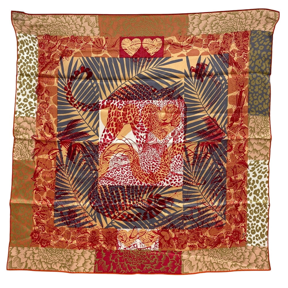 HERMES scarf silk Orange JUNGLE LOVE Carre70 Women Used Authentic