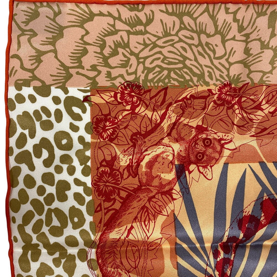 HERMES scarf silk Orange JUNGLE LOVE Carre70 Women Used Authentic