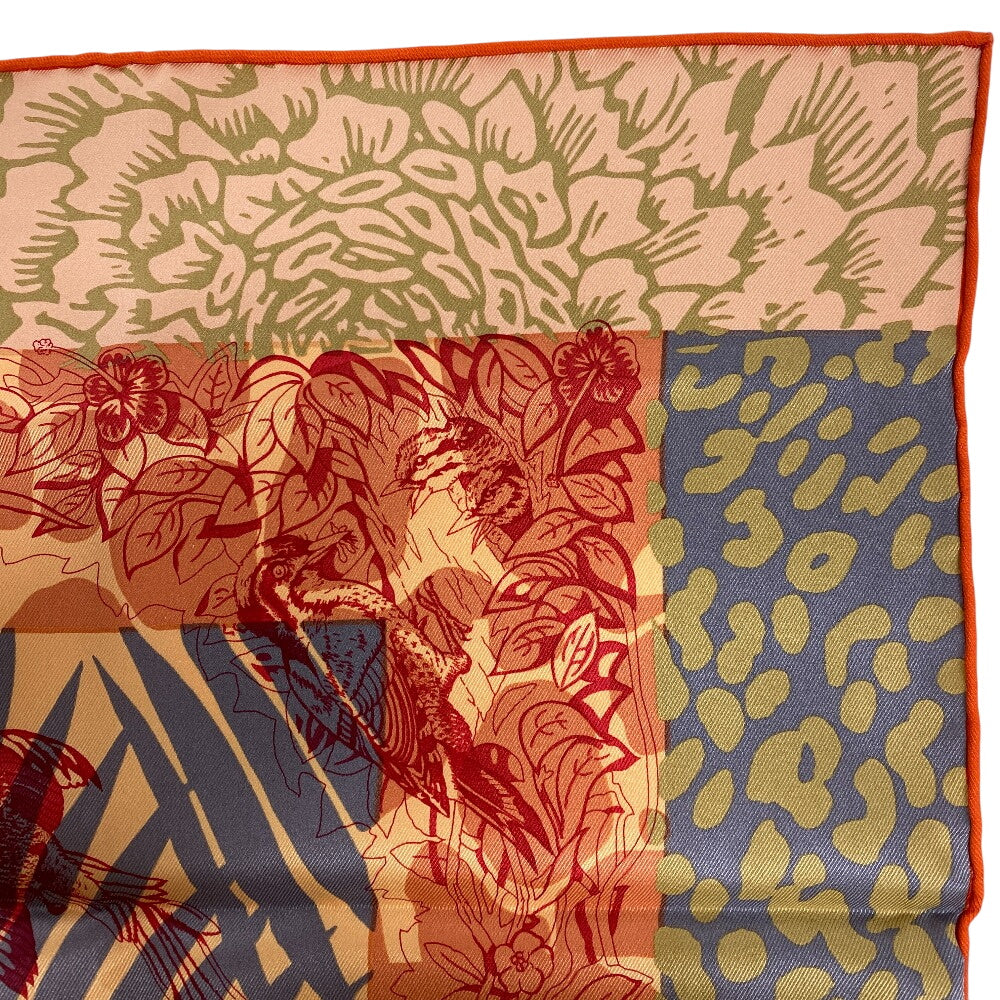 HERMES scarf silk Orange JUNGLE LOVE Carre70 Women Used Authentic