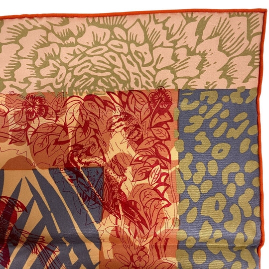 HERMES scarf silk Orange JUNGLE LOVE Carre70 Women Used Authentic
