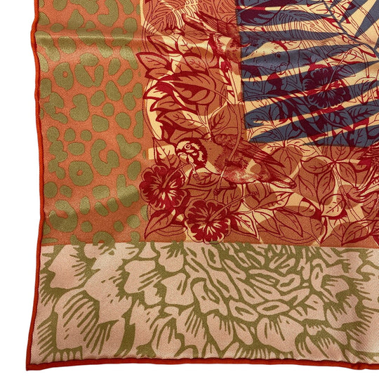HERMES scarf silk Orange JUNGLE LOVE Carre70 Women Used Authentic