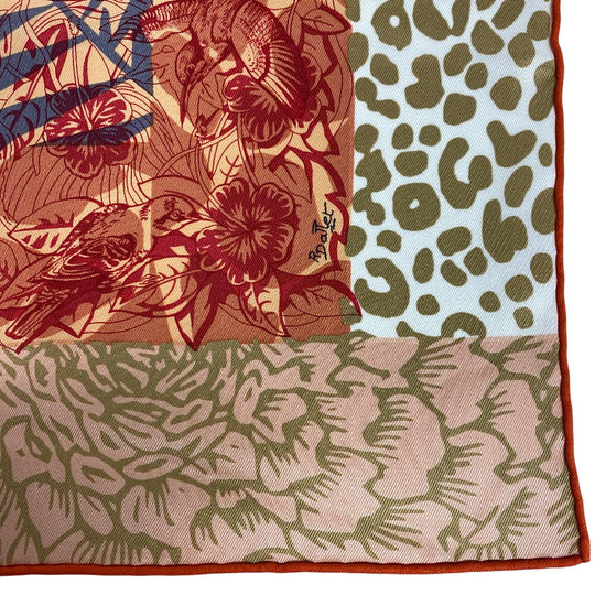 HERMES scarf silk Orange JUNGLE LOVE Carre70 Women Used Authentic
