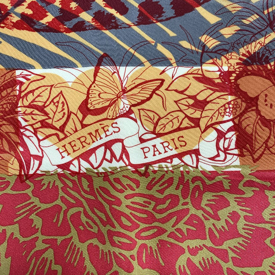 HERMES scarf silk Orange JUNGLE LOVE Carre70 Women Used Authentic