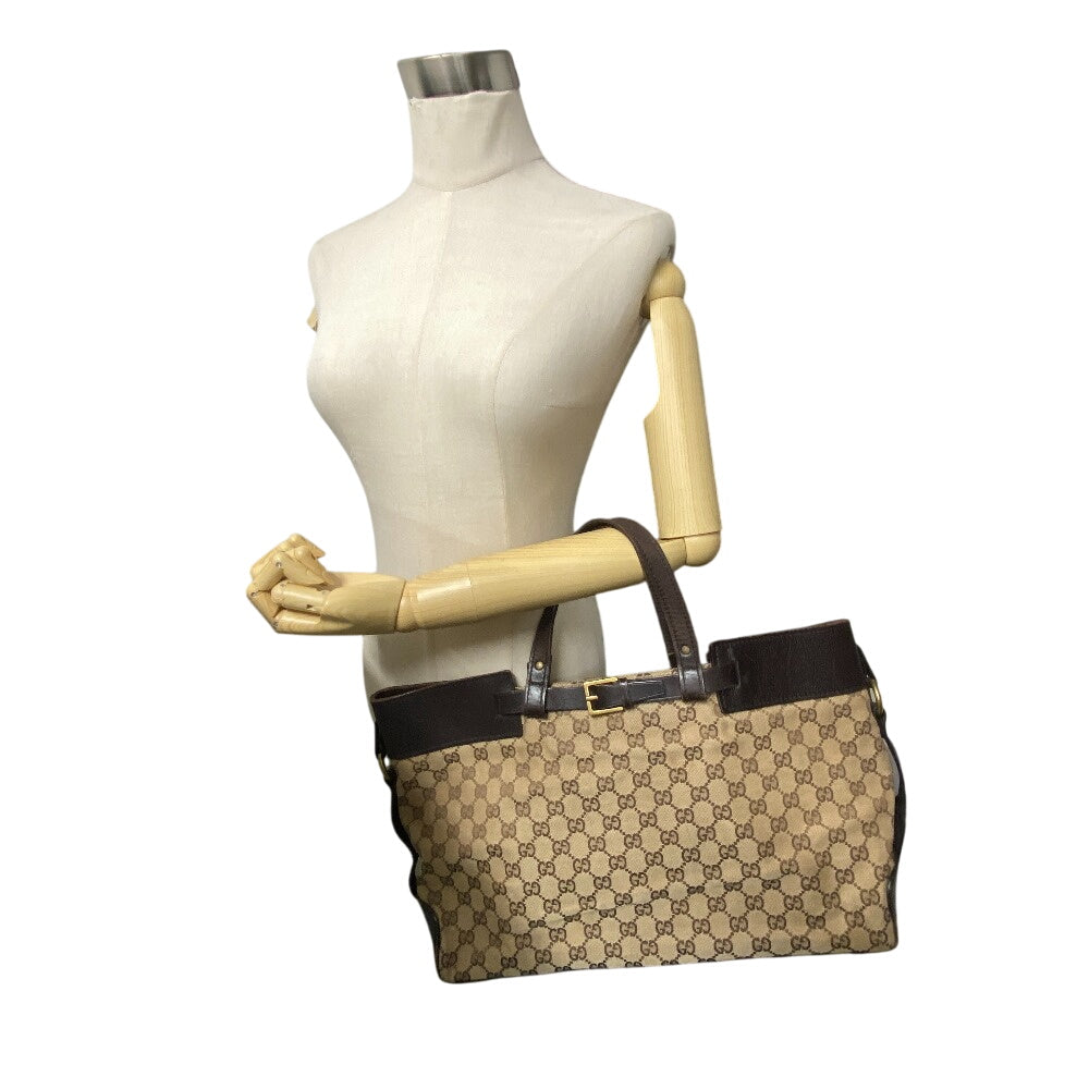 GUCCI Tote Bag 106251 Canvas, Leather Brown GG canvas Women Used Authentic
