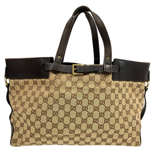 GUCCI Tote Bag 106251 Canvas, Leather Brown GG canvas Women Used Authentic