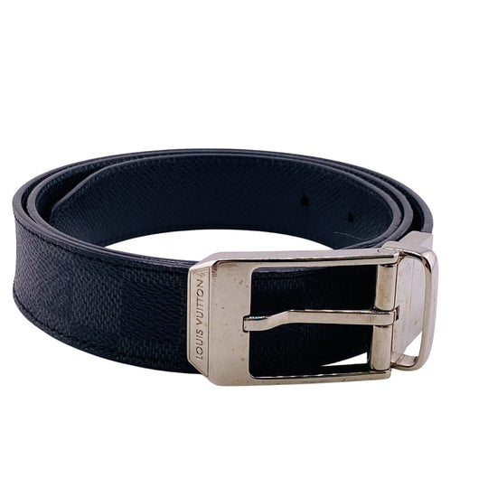 LOUIS VUITTON belt M6834 leather black Saintur Damier Grafitte Seattle Women(Unisex) Used Authentic