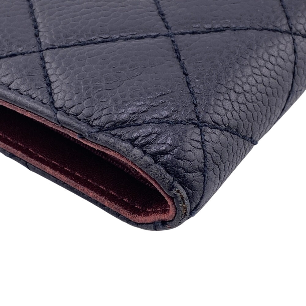 CHANEL Long Wallet Purse Caviar skin black Matrasse COCO Mark Women Used Authentic
