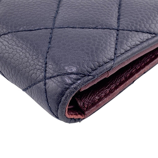 CHANEL Long Wallet Purse Caviar skin black Matrasse COCO Mark Women Used Authentic