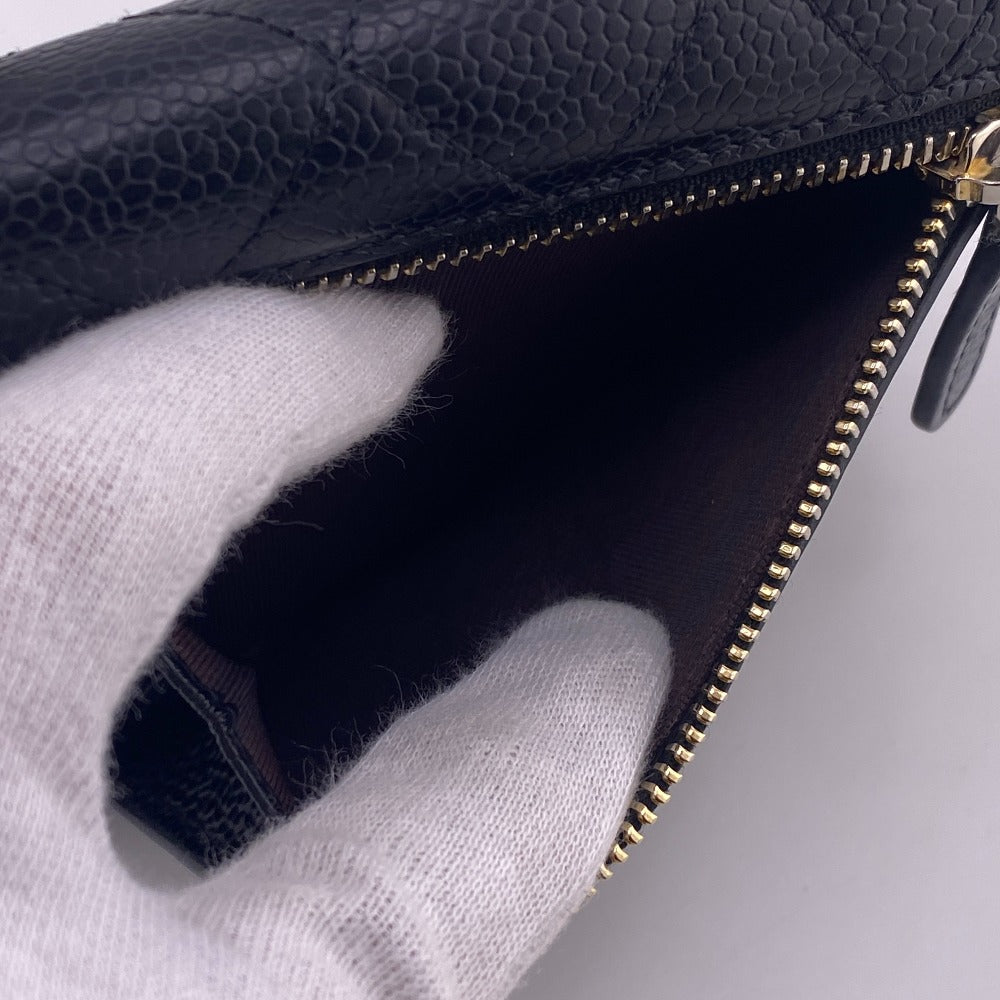 CHANEL Tri-fold wallet Caviar skin black Matrasse Women Used Authentic