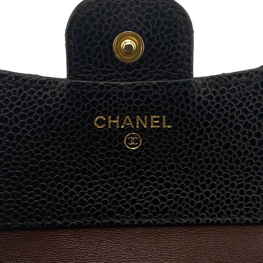 CHANEL Tri-fold wallet Caviar skin black Matrasse Women Used Authentic