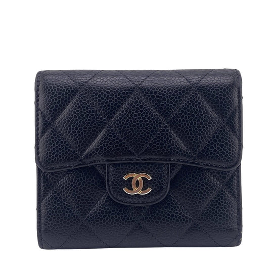 CHANEL Tri-fold wallet Caviar skin black Matrasse Women Used Authentic