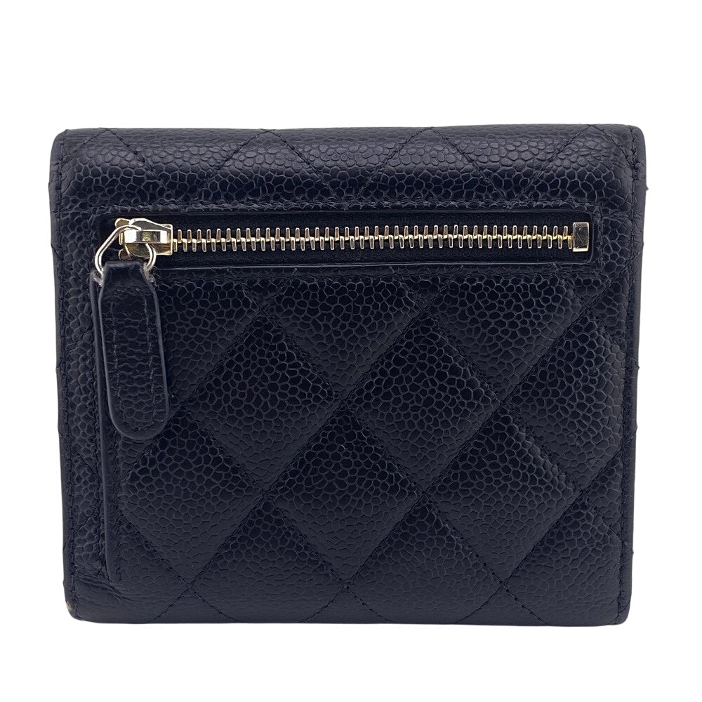 CHANEL Tri-fold wallet Caviar skin black Matrasse Women Used Authentic