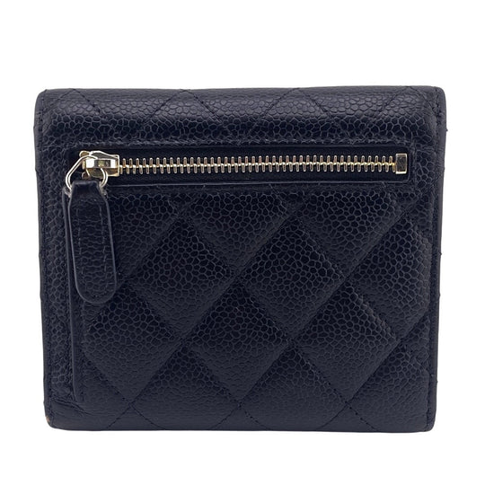 CHANEL Tri-fold wallet Caviar skin black Matrasse Women Used Authentic