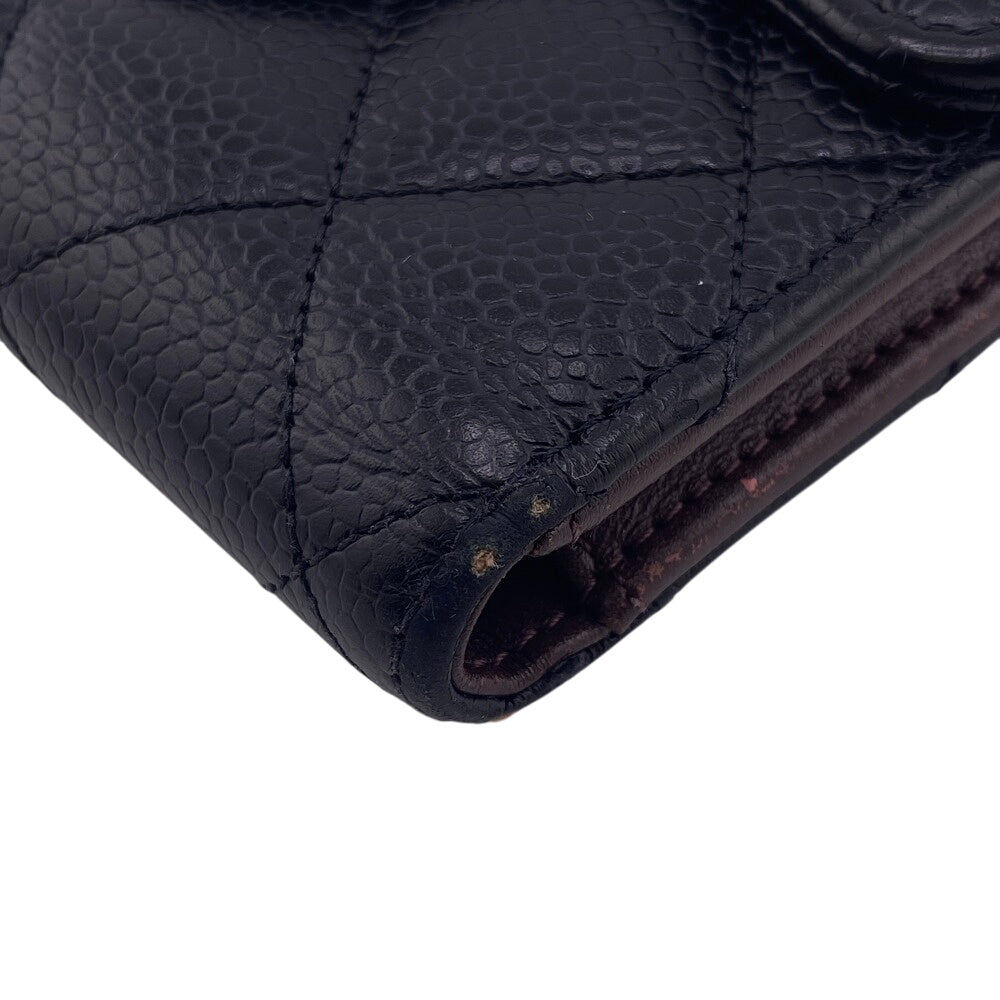 CHANEL Tri-fold wallet Caviar skin black Matrasse Women Used Authentic