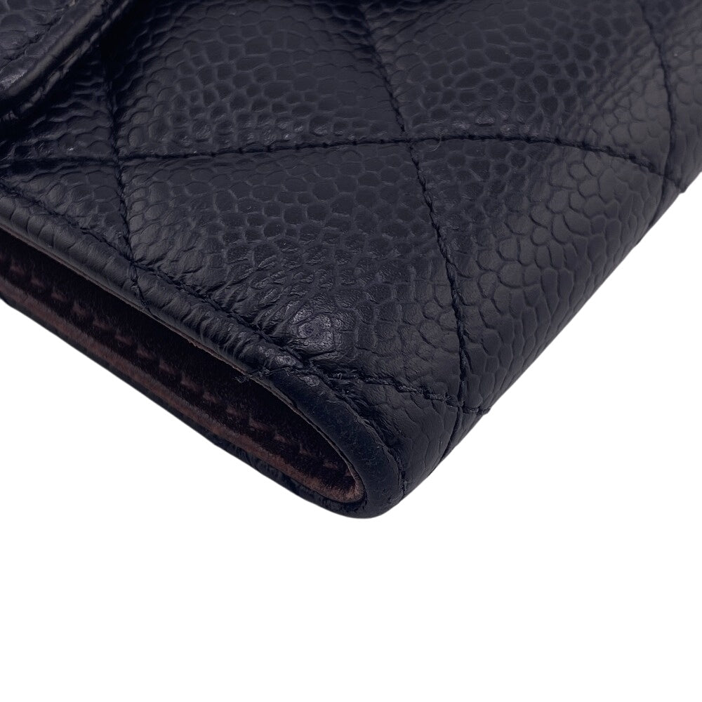 CHANEL Tri-fold wallet Caviar skin black Matrasse Women Used Authentic