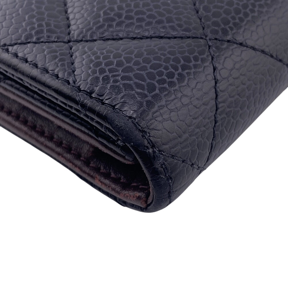 CHANEL Tri-fold wallet Caviar skin black Matrasse Women Used Authentic