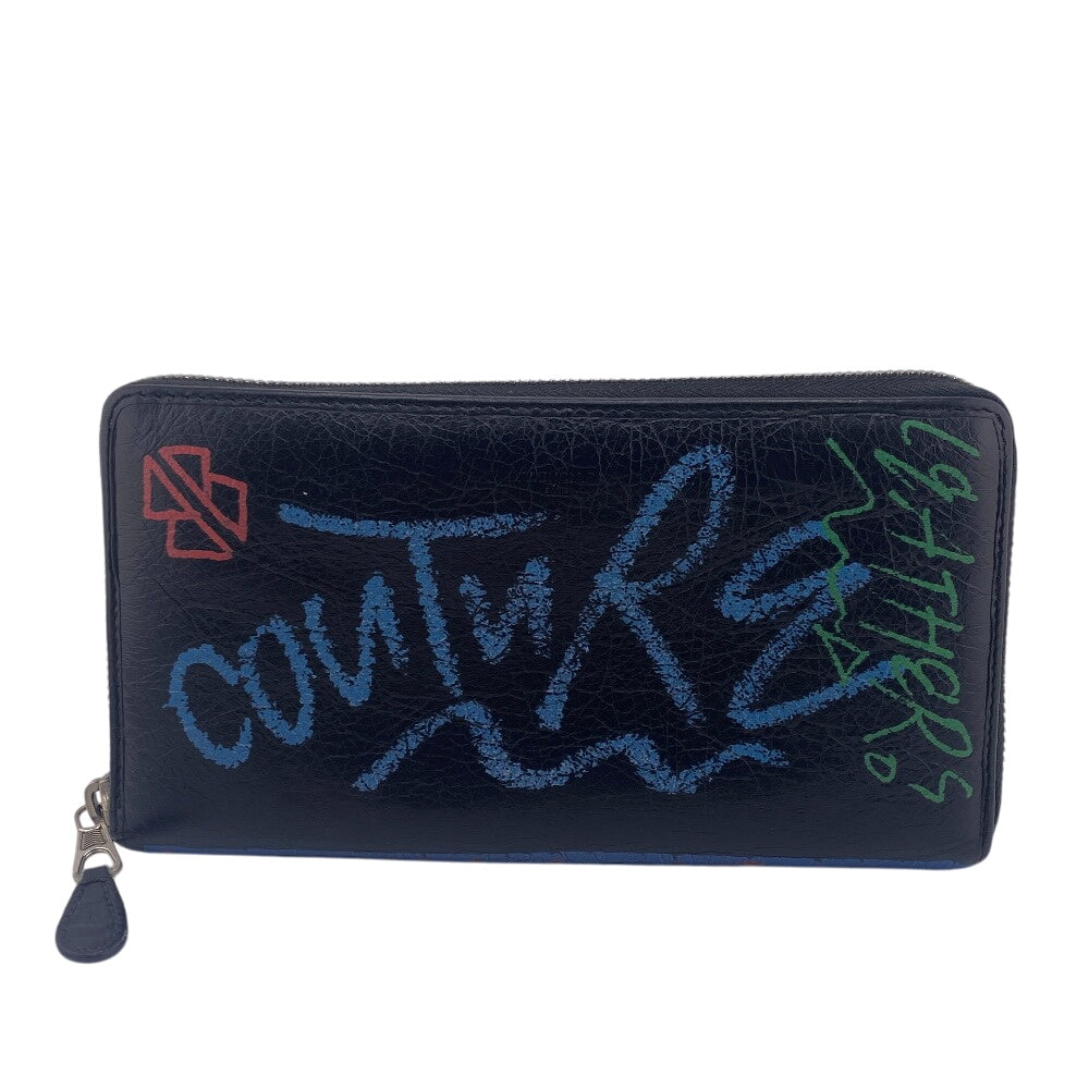 BALENCIAGA Long Wallet Purse 443655 leather black Graffiti bazaar