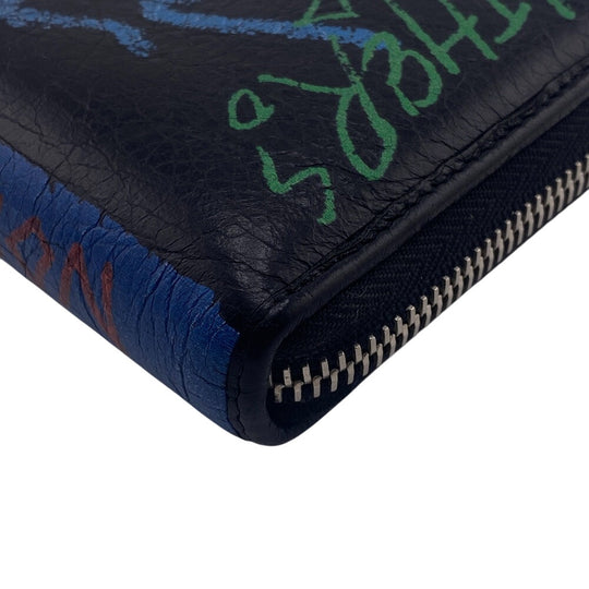BALENCIAGA Long Wallet Purse 443655 leather black Graffiti bazaar