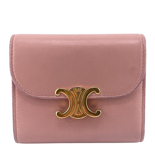 CELINE Tri-fold wallet leather pink Triomphe