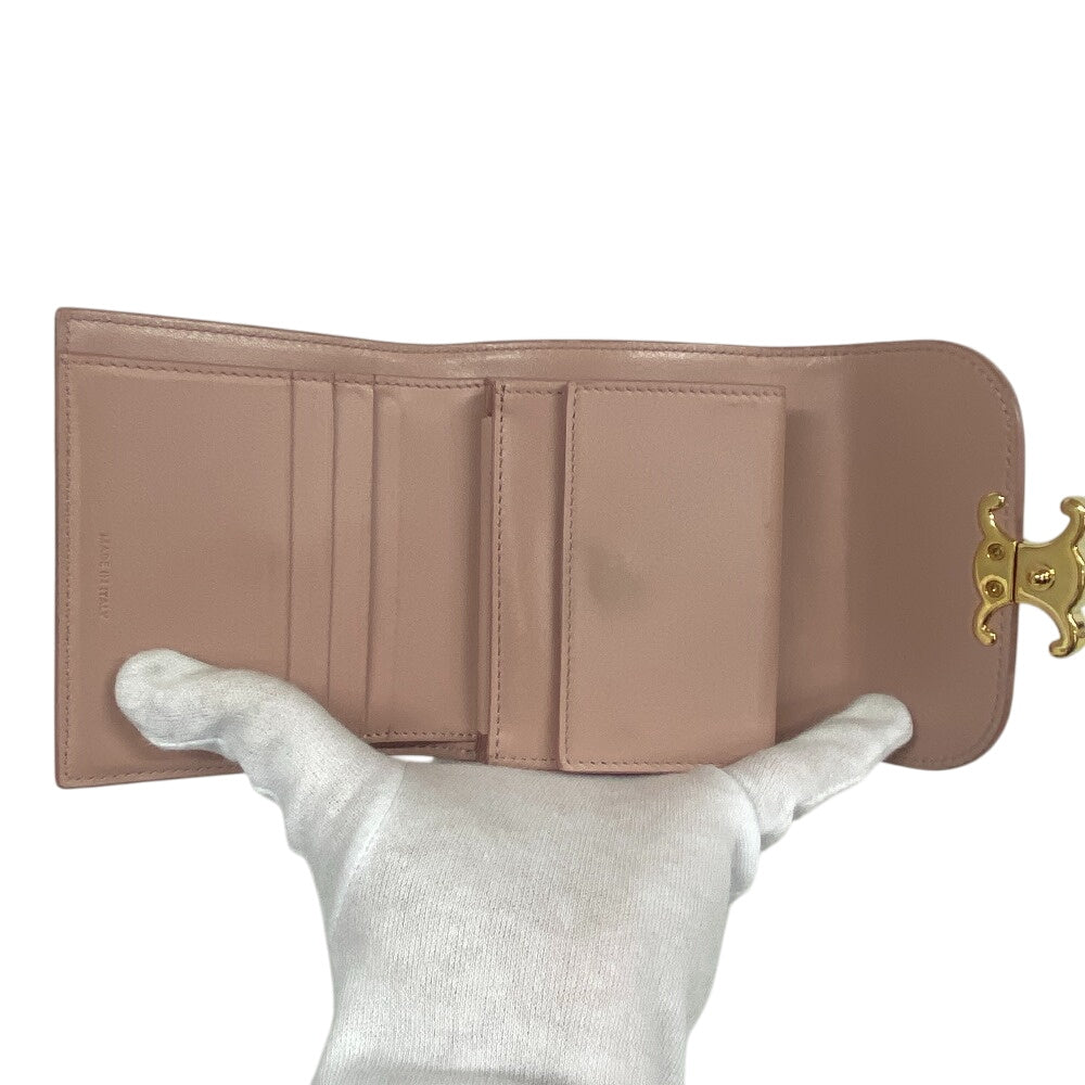 CELINE Tri-fold wallet leather pink Triomphe
